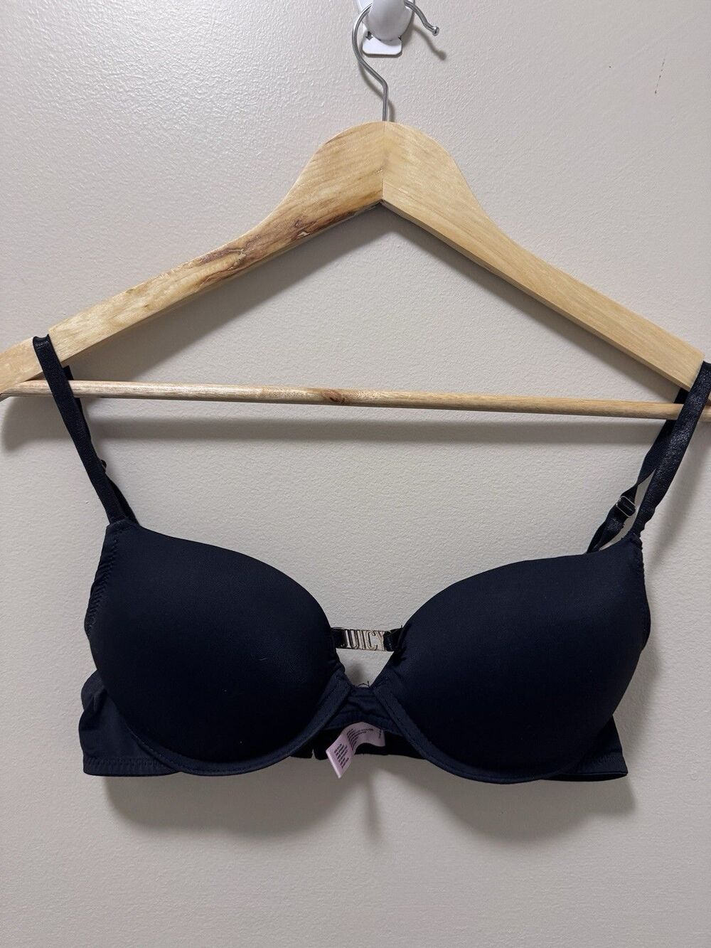 Juicy Couture Bra Women 34C Black Underwire Push Up Plunge Demi Adjustable Sexy